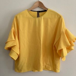 nwt ZARA Yellow flounce sleeve top